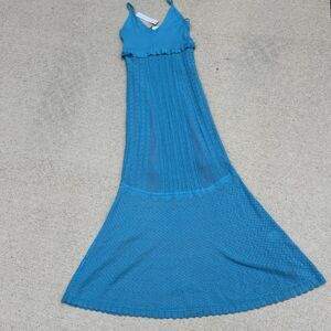 House of Harlow 1960 Blue Crochet Knit Maxi Dress Spaghetti Straps NWT Medium